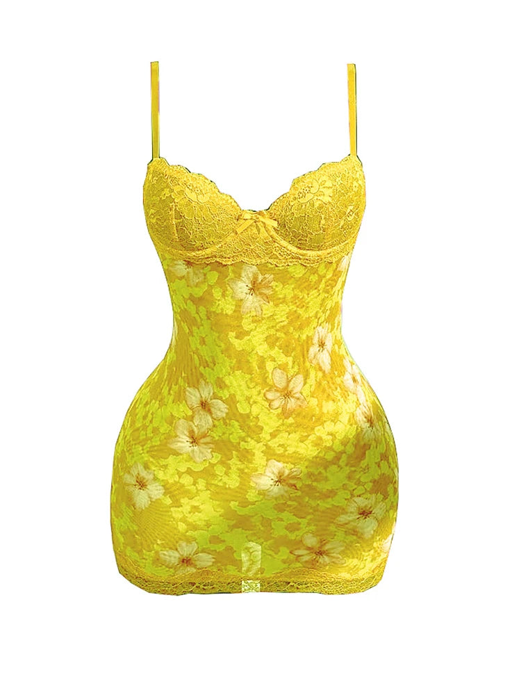New 2026 Women's Floral Print Dress Street Sexy Lace Trim Spaghetti Strap Backless Bodycon Mini Dresses Birthday Party Clubwear