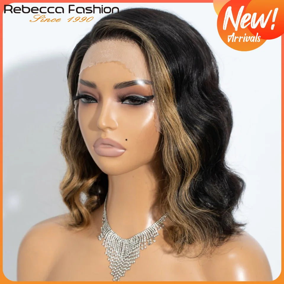 Honey Blonde Bob Wig Human Hair Real 12a Body Wave Part Lace Frontal Wig Ombre Highlight Short Bob Wigs Human Hair Pre Plucked