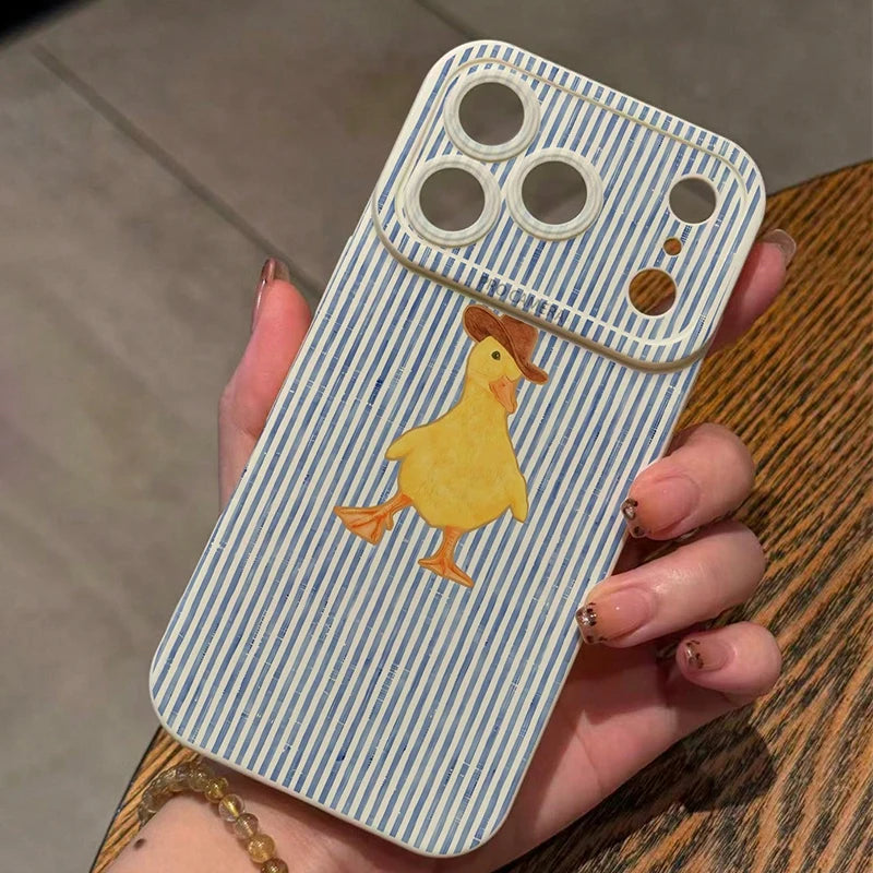 Phone Case For iPhone 17 Air 17E 16 15 14 13 12 11 Pro Max XS XR X 7 8 Plus Line Stripes Duck Pattern TPU Silicone Bumper Cover