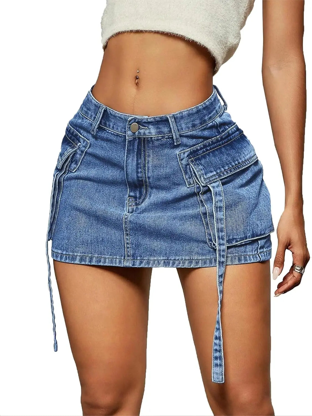2026 New Cargo Skirt Women Y2k Button Mini Jeans Skirt Denim Skirt with Pocket Low Waist