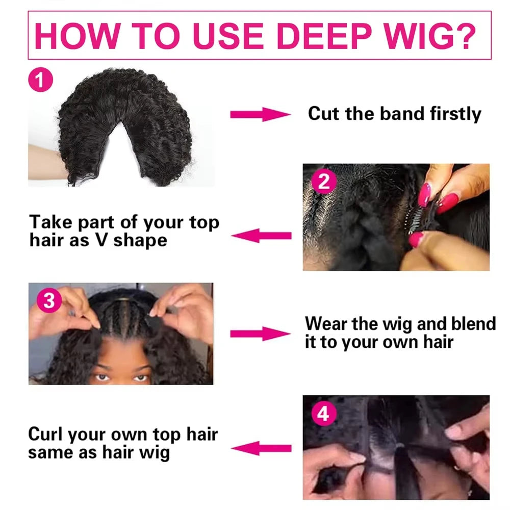 Curly Wigs V Part Human Hair Wigs for Black Women Water Wave Wigs Glueless V Shape Wigs Beginner Friendly In Natural Color