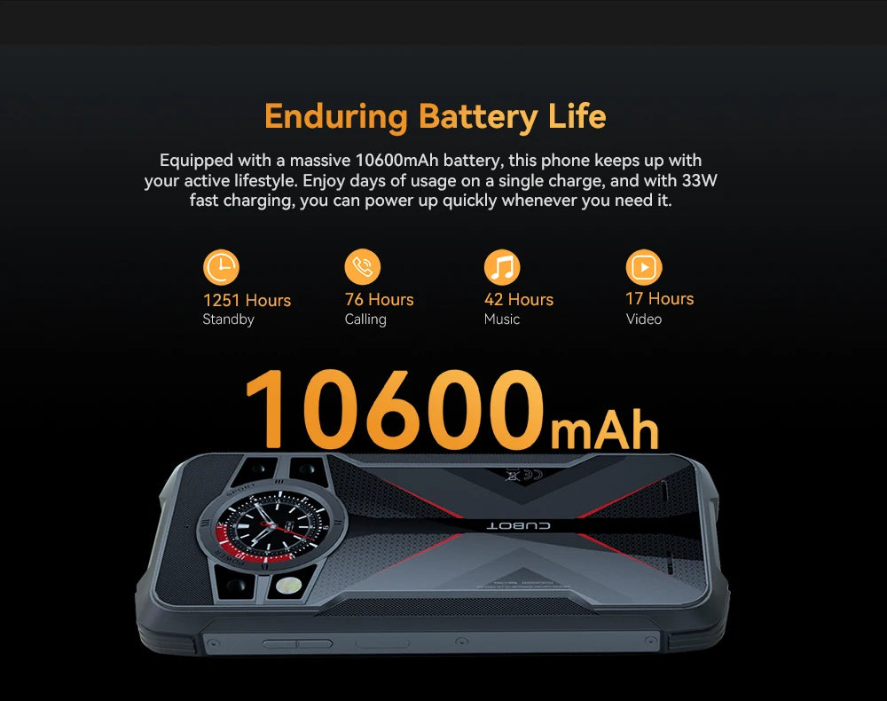 Cubot KingKong 9 Rugged Smartphone Helio G99 4G 6.58-inch 120Hz Screen 12GB+256GB 100MP 10600mAh Battery NFC Android 13
