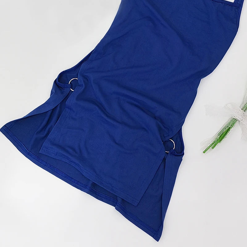 Women Sexy Dress Elegant Lady Sleeveless Ring Buckle Side High Slit Cutout Night Club Dresses Y2k Halter Mini Dress Streetwear