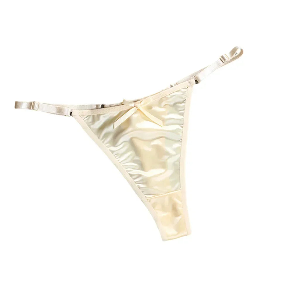 New Adjustable Girls G-Strings Pants Satin Cotton Crotch T-Back Women's Sexy Thin Strap Bow Underwear Plus Size
