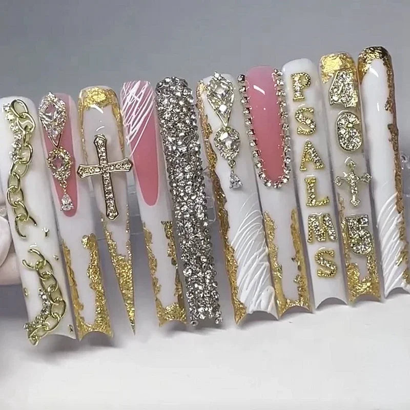 Handmade Crocodile Print Y2K Pink Custom XXXL Long Square Press On Nails Acrylic False Nail Tips Bling Fake Nail With Glue Party