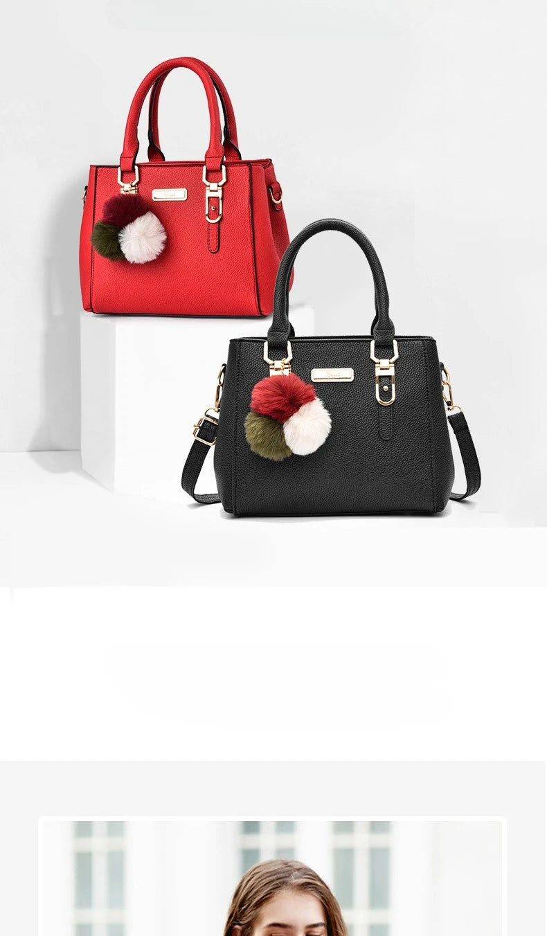 PU Leather Ladies HandBags Women Vintage Purse Plush Tassel Messenger Bags Tote Boston Shoulder Crossbody Bag
