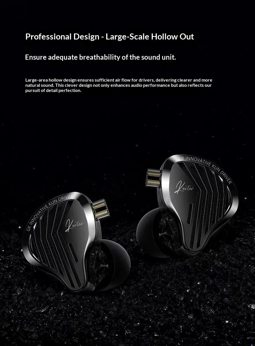 GK KUNTEN Dynamic Drive Headphones HIFI Heavy Bass Earbuds Sports Metal Headphones Detachable Eeadphones 2PIN KZ Zenith ED Gift