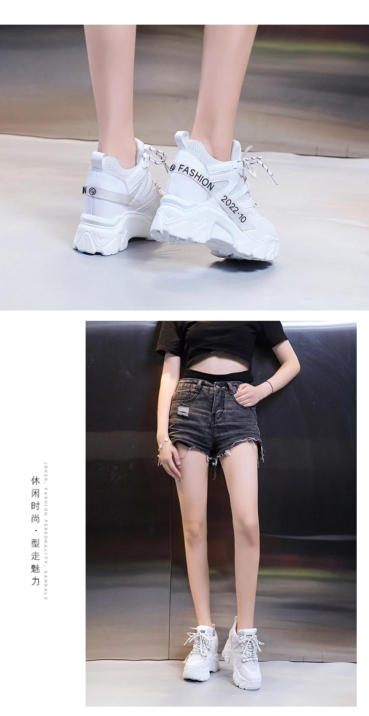 Comemore Women Sneakers Chunky Breathable Mesh Casual Shoes Platform Wedge Heels Sports Pink Shoe 2023 New Spring Autumn Fashion