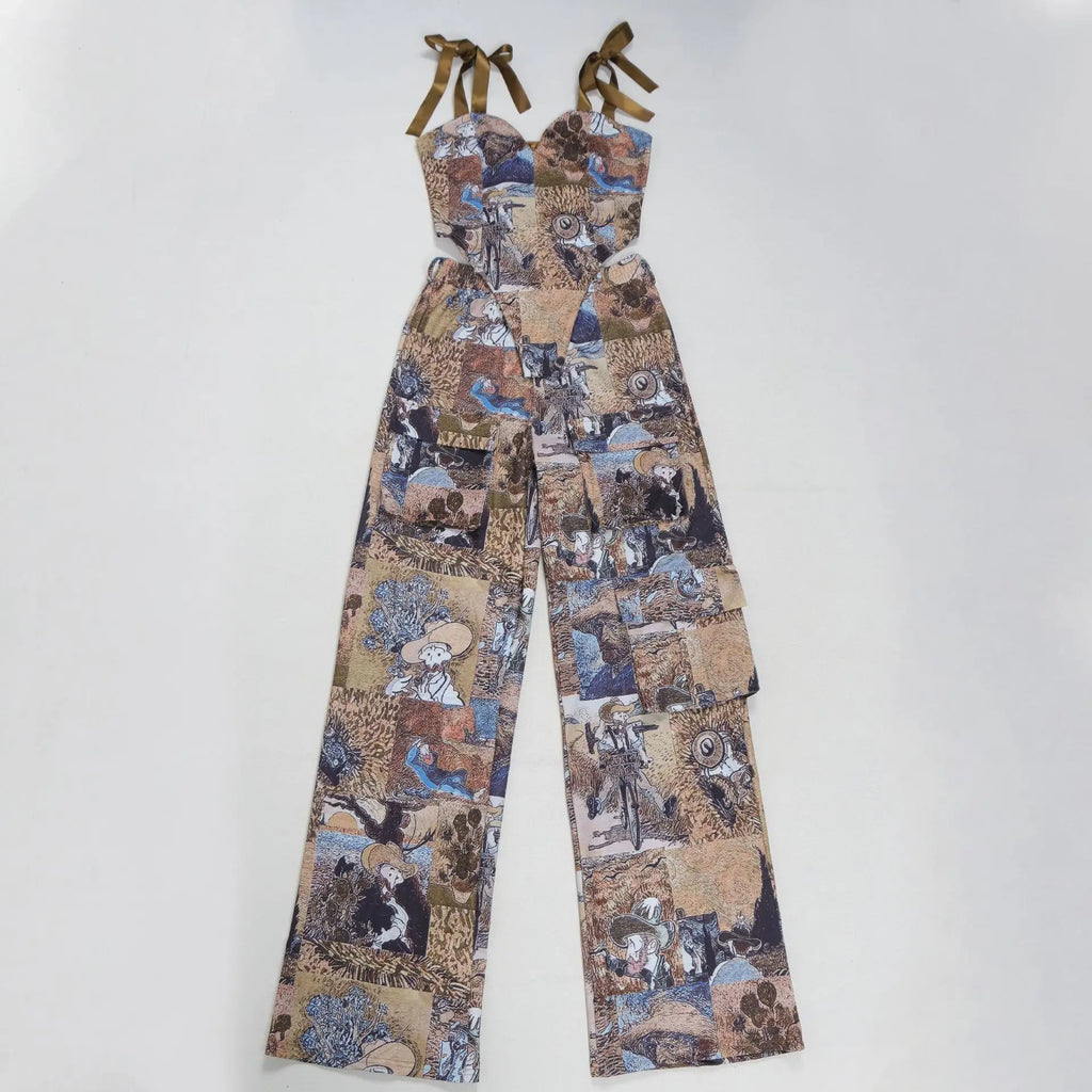 Two Pieces Women Pant Sets Print Matching Set Drawstring Pockets Sleeveless Top Elastic Waist Pants Slim Fit Casual 2026 Spring