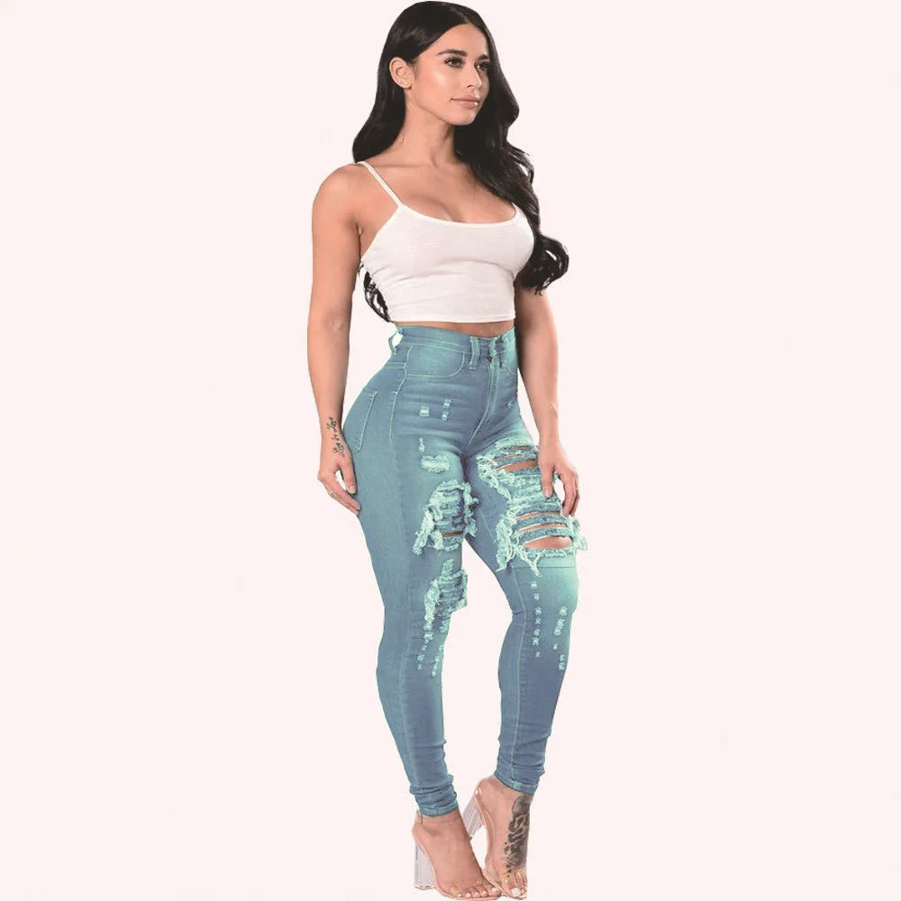 Women's Ripped Jeans Slim Fit Ankle Pants - High Waist Distressed Denim Skinny Pants for Women