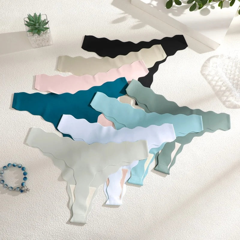 3Pcs/Set Traceless Ultra-thin Summer Underpants Sexy Low Rise Wave Edge Thongs Seamless Solid Color Ice Silk Breathable G-String