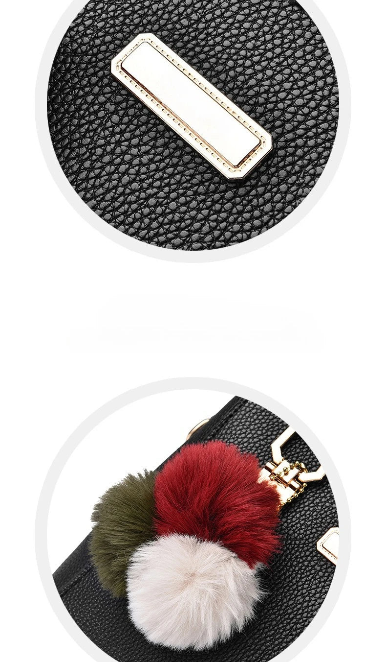 PU Leather Ladies HandBags Women Vintage Purse Plush Tassel Messenger Bags Tote Boston Shoulder Crossbody Bag