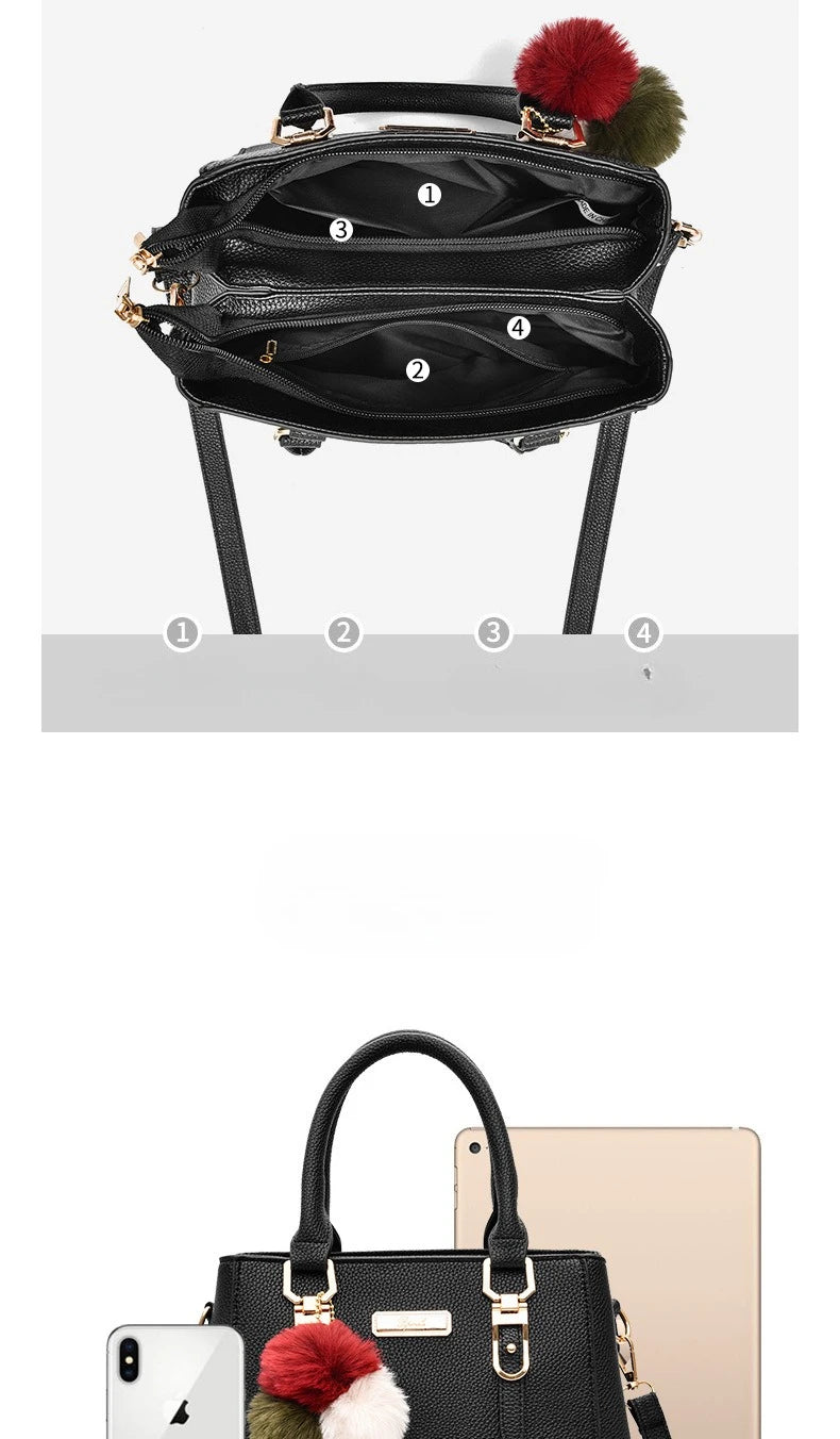 PU Leather Ladies HandBags Women Vintage Purse Plush Tassel Messenger Bags Tote Boston Shoulder Crossbody Bag