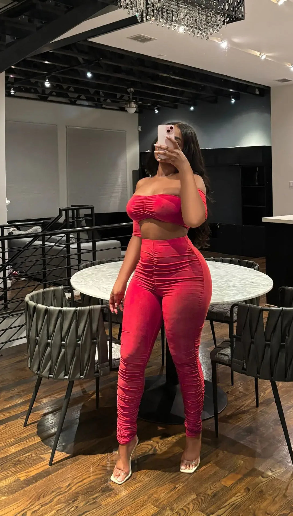Fitness Women's Set Ruched Stacked Off Shoulder Crop Top and Legging Pants 2025 Summer Two 2 Piece Sets Outfit Tracksuit