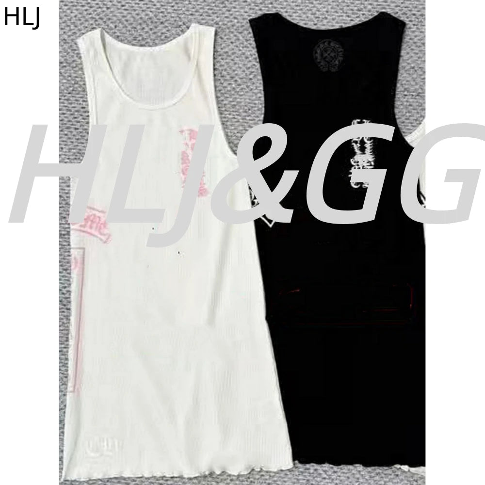 HLJ Summer New Letter Print Ribber Bodycon Mini Dresses Women Round Neck Sleeveless Slim Vestidos Fashion Y2K Streetwear BR 2026