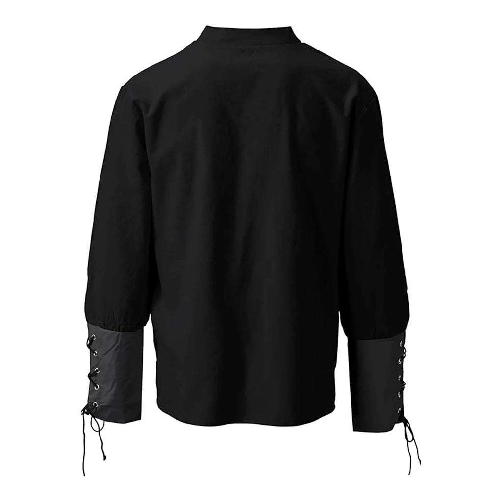 Men's Medieval Shirt Vintage Victorian Lace Up Long Sleeve Shirts Cotton Linen Cosplay Steampunk Black White Renaissance Blouse