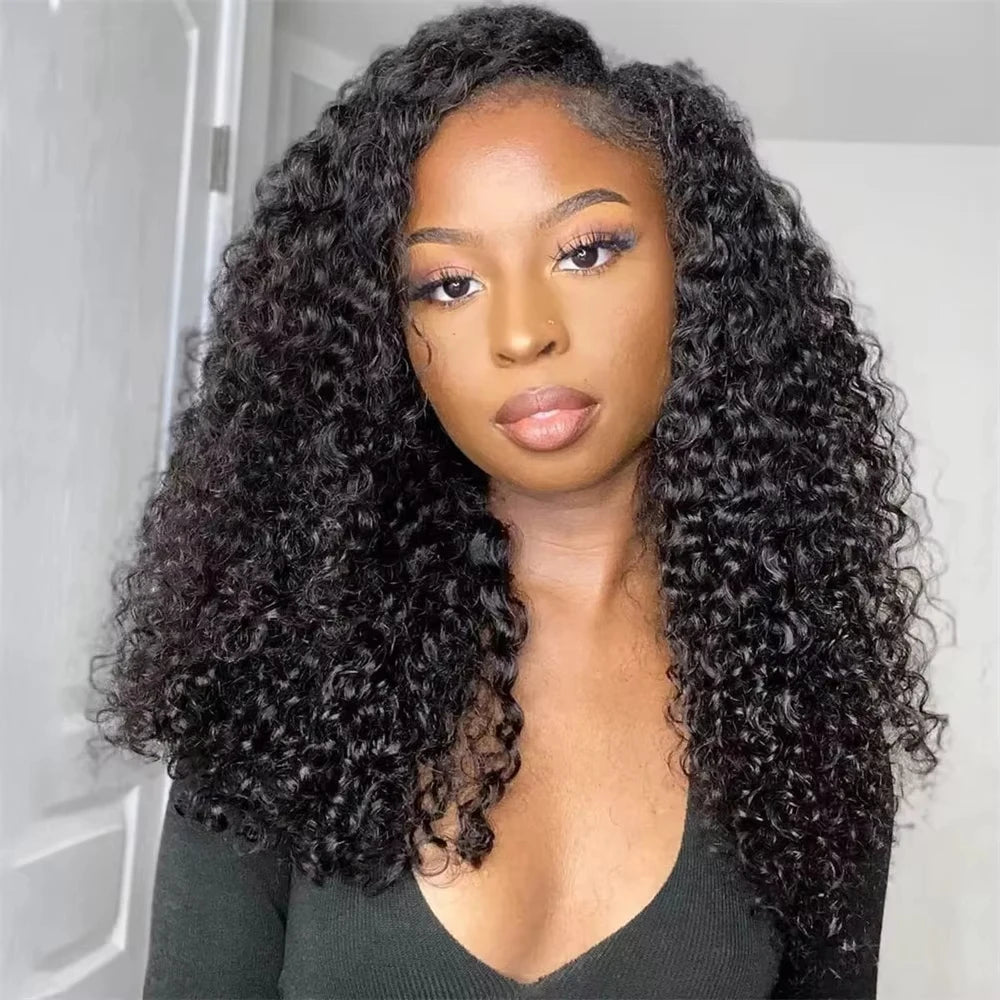 Curly Wigs V Part Human Hair Wigs for Black Women Water Wave Wigs Glueless V Shape Wigs Beginner Friendly In Natural Color