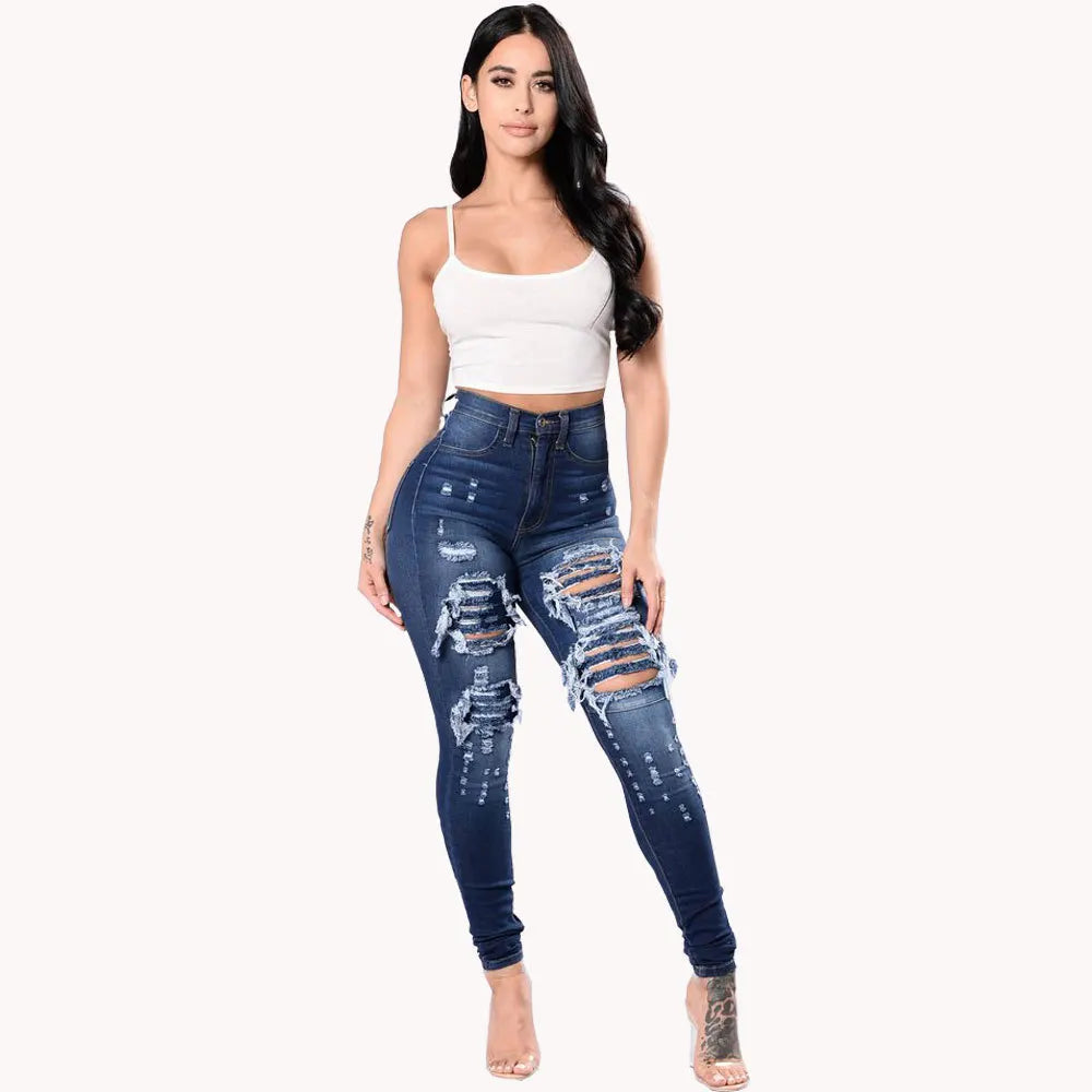Women's Ripped Jeans Slim Fit Ankle Pants - High Waist Distressed Denim Skinny Pants for Women