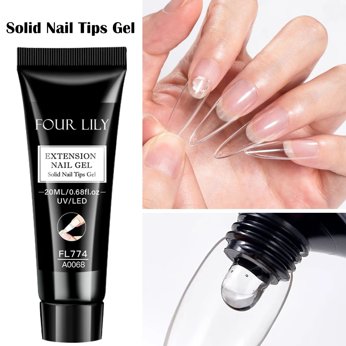 20ml Solid Nail Nail Tips Gel for Press On Nails, Adhesive 3 in 1 Nail Gel for Fake Nails, Super Strong Acrylic Nail Gel