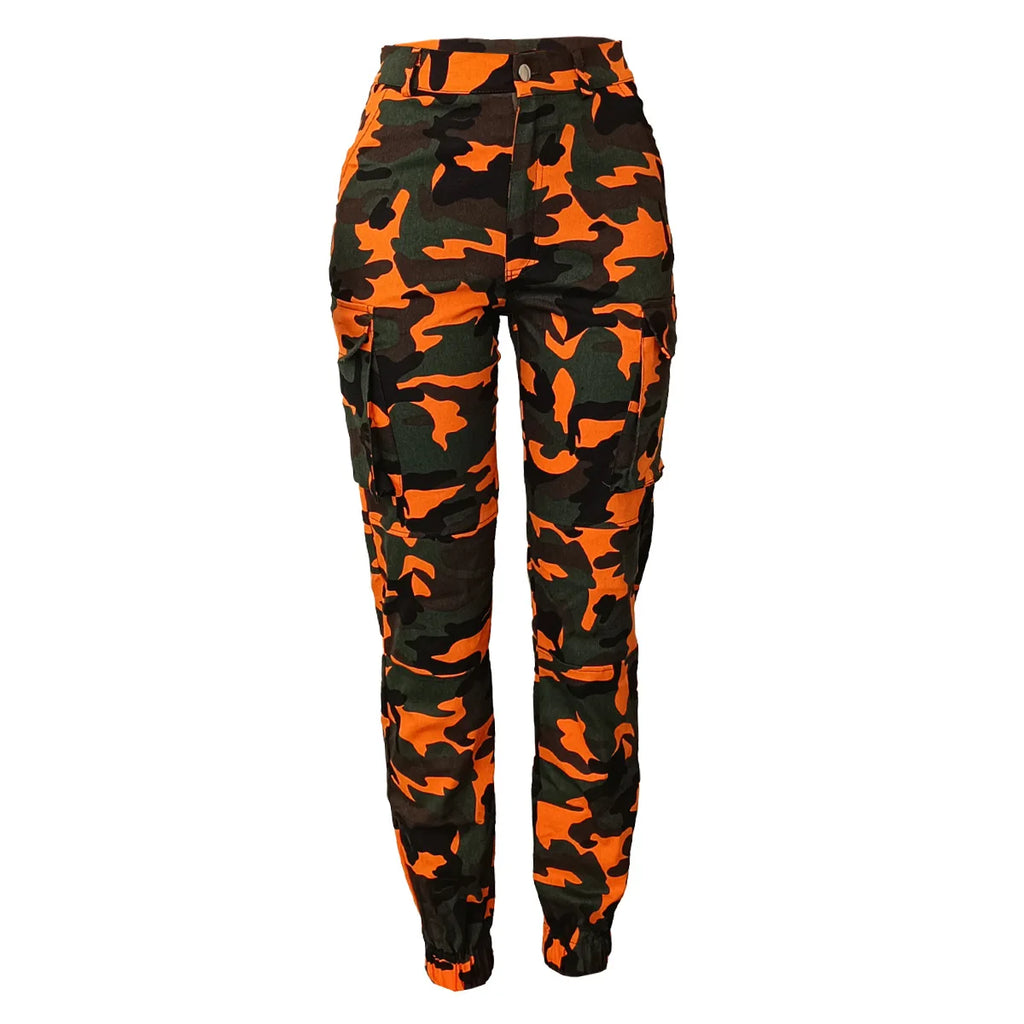 CM.YAYA Women’s Camouflage Printed Slim Cargo Pants 2024 Spring/Summer Pocket Jogger Street Fashion Safari Trousers