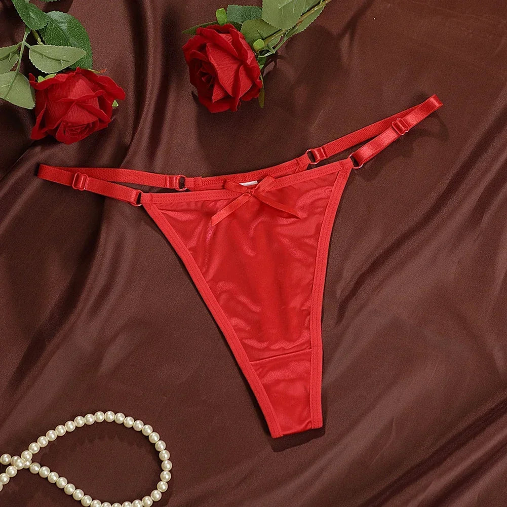 New Adjustable Girls G-Strings Pants Satin Cotton Crotch T-Back Women's Sexy Thin Strap Bow Underwear Plus Size
