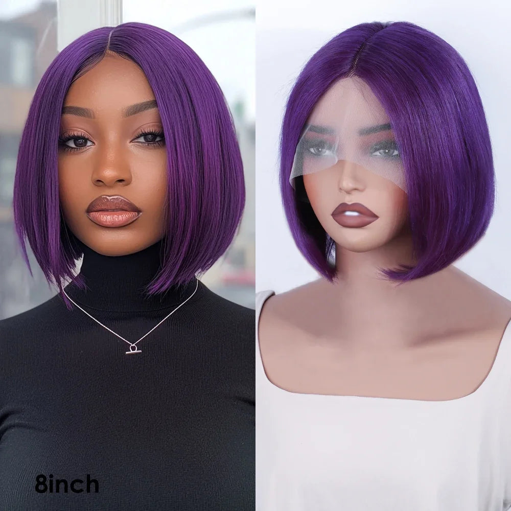 Sleek Ombre Pink Transparent Short T Lace Bob Human Hair Wigs Peruvian Straight 13x6x2 Lace Front Wig For Women Pre Plucked