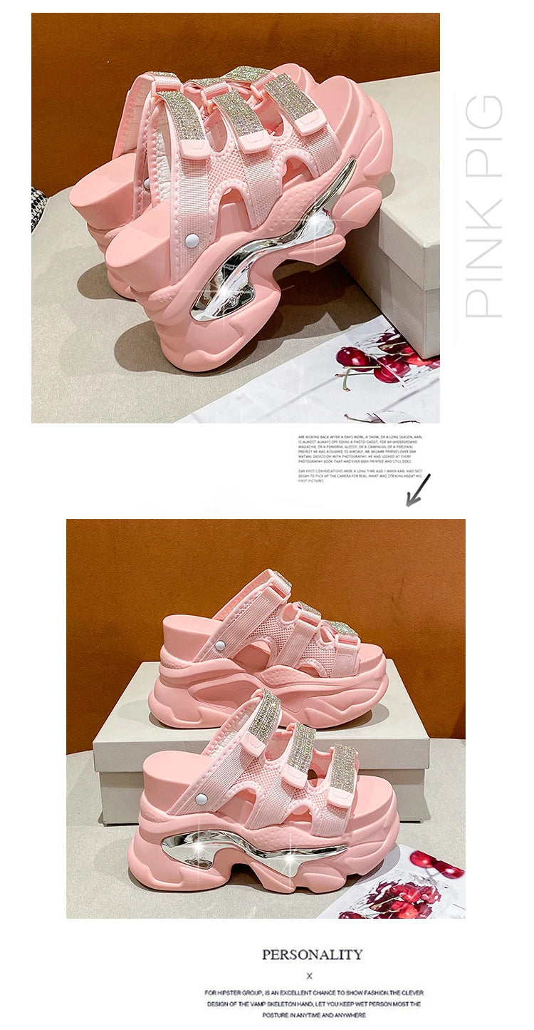 Summer Women Slippers Flip-Flops Ladies Beach Bling Chunky Shoes Wedge Heels Outside Sandals Woman High Platform Slippers 10.5CM