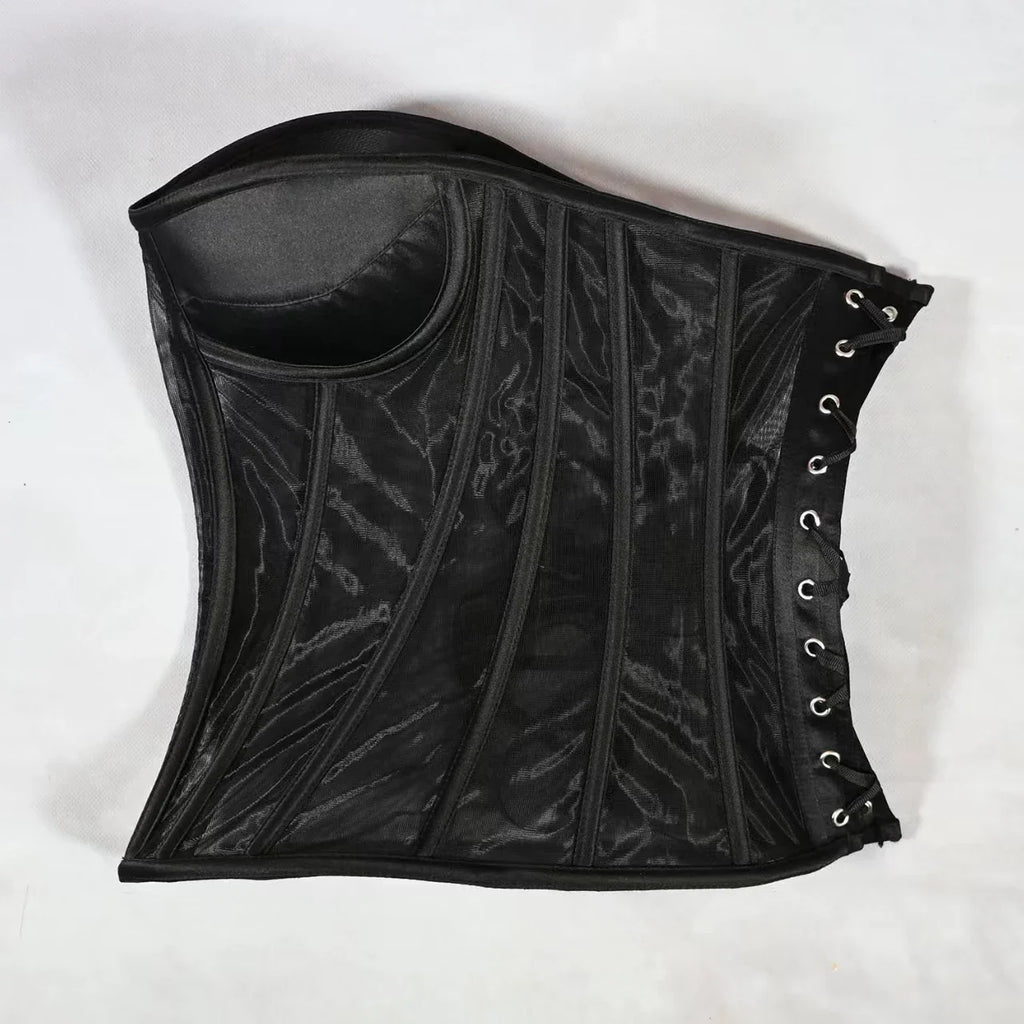 Women Corset Bustier With Bra Transparent Mesh Bodices For Wedding Body Shaper Slimm Waist Lace Up Boned Strapless Tube Tops