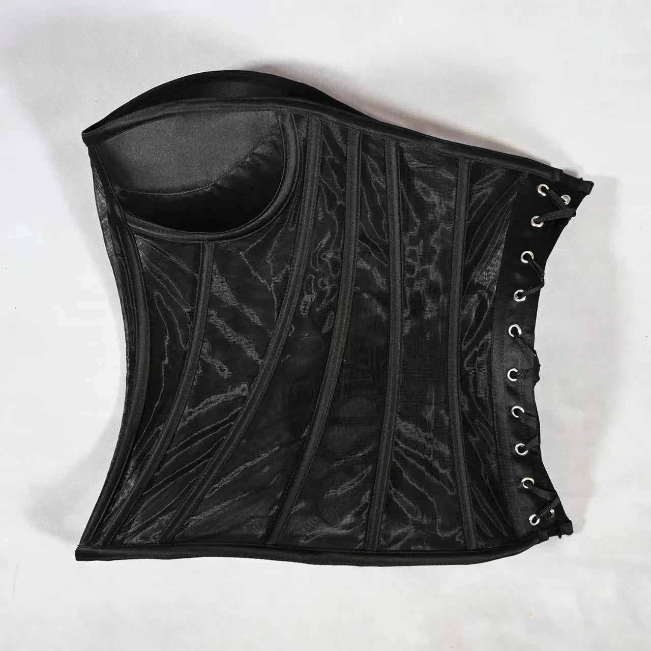 Women Corset Bustier With Bra Transparent Mesh Bodices For Wedding Body Shaper Slimm Waist Lace Up Boned Strapless Tube Tops