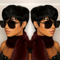 short straight human hair wig for women daily party use wig machine made pixie wig black color pixie cut wig