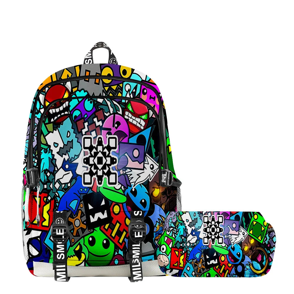 Classic Popular Geometry Dash Student School Bags Unisex 3D Printed Oxford Waterproof Notebook multifunction Travel Backpacks