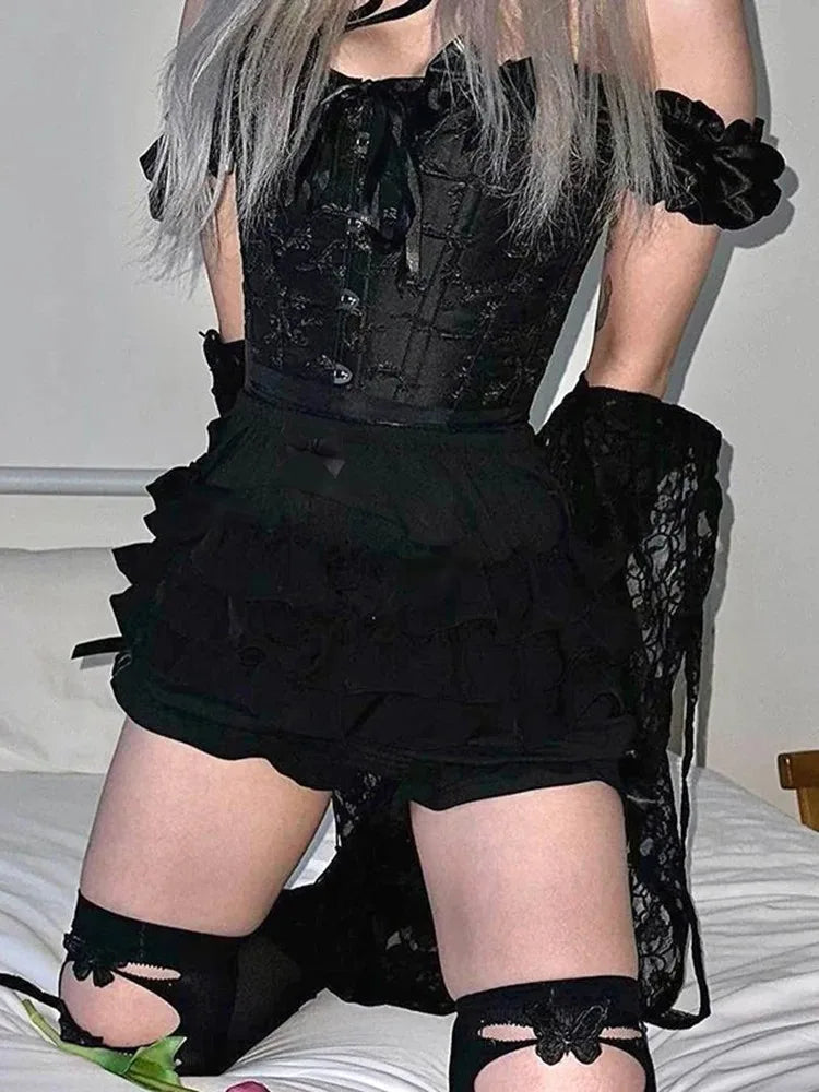 Hotsweet Shorts Women Aesthetic Y2k E-girl Cute Sweet Fairycore Grunge Lace Bow Patchwork High Waist Shorts
