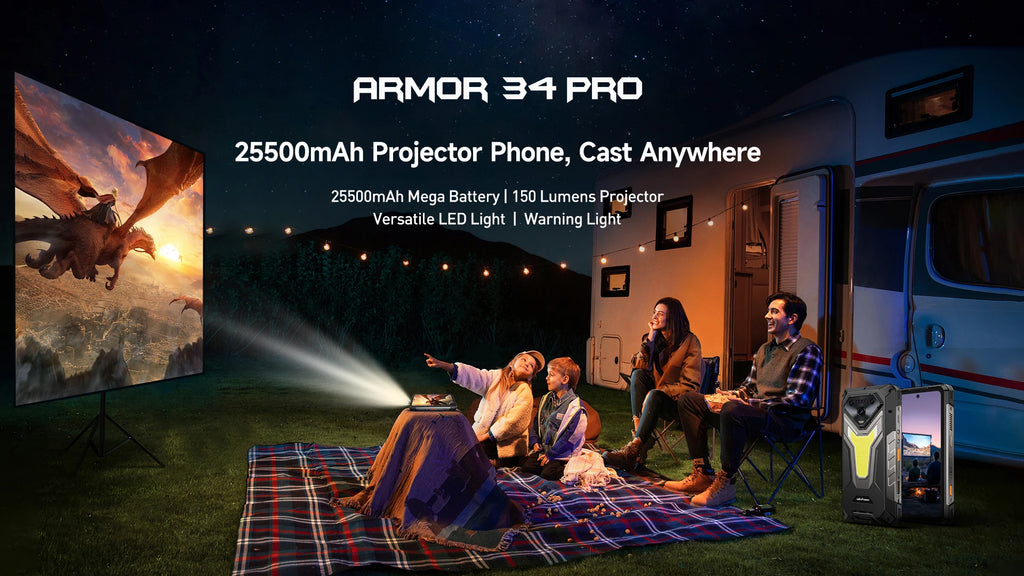 【2025 New】Ulefone Armor 34 Pro 5G AI Rugged Phone Smartphone Android 15 32GB+512GB 25500mAh Night Camera Built-in Projector