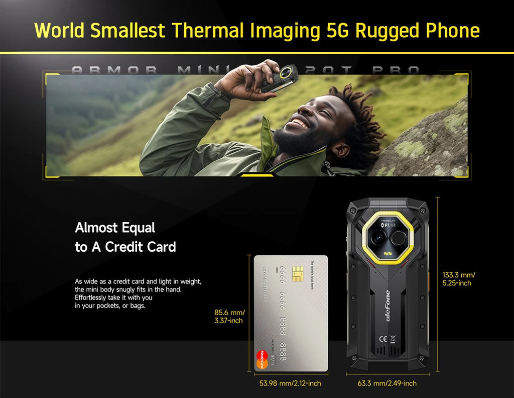 Ulefone Armor Mini 20T Pro 5G  4.7" Display  Rugged Phone LED Light Android 14 Smartphone 6200mAh 16GB+256GB 33W Mobile Phone