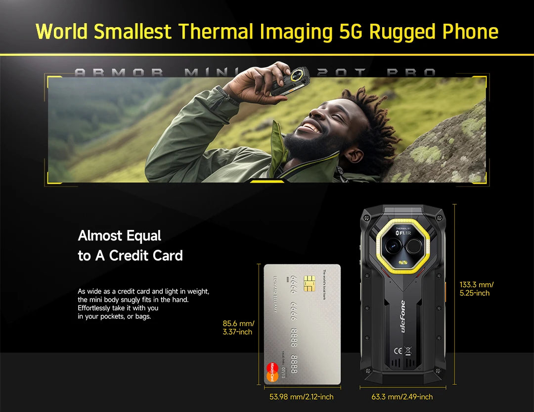 Ulefone Armor Mini 20T Pro 5G  4.7" Display  Rugged Phone LED Light Android 14 Smartphone 6200mAh 16GB+256GB 33W Mobile Phone