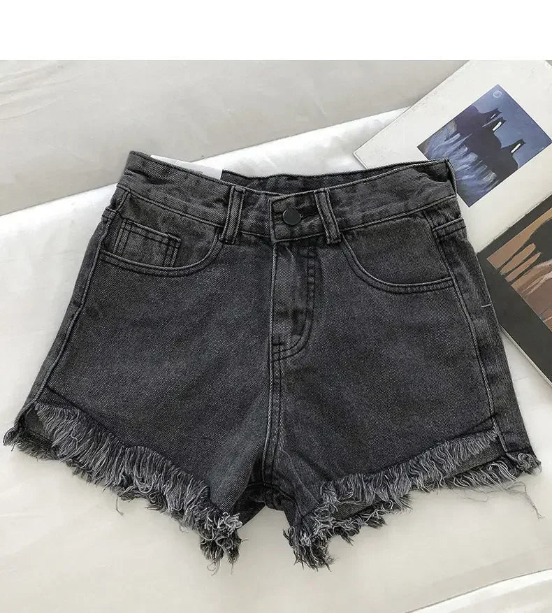 2026 New Summer Women High Wiast Raw Hem Denim Shorts Soild White Black Blue Korean Wide Leg Pants Mon Shorts  Jean Shorts