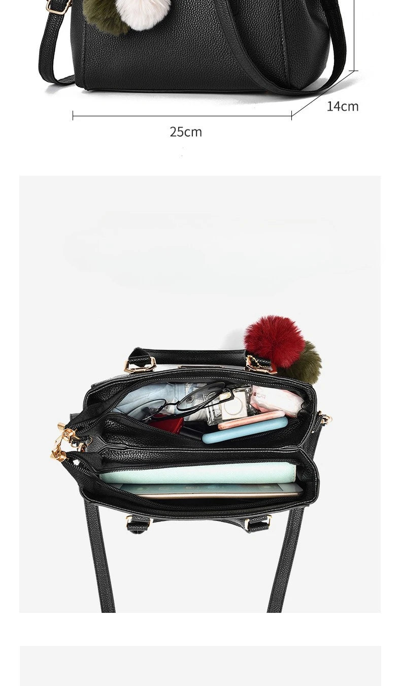 PU Leather Ladies HandBags Women Vintage Purse Plush Tassel Messenger Bags Tote Boston Shoulder Crossbody Bag