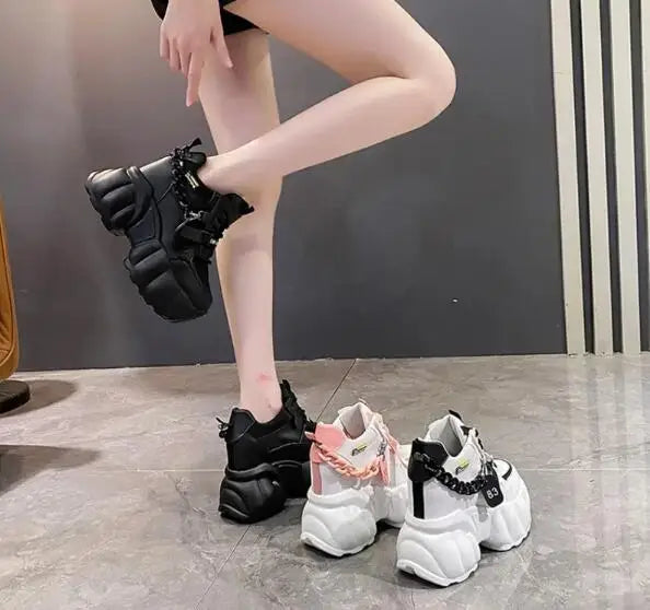NEW Breathable Mesh 10CM Chunky Sneakers for Women Non Slip High Platform Sports Dad Shoes Woman Lace Up Thick Sole Casual Shoes
