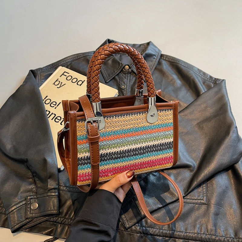 Designer Women Shoulder Bag Fashion Woven Handbag Purse Small Square Crossbody Bags 2025 Brand Straw Tote Bag Classic Ladies Bag