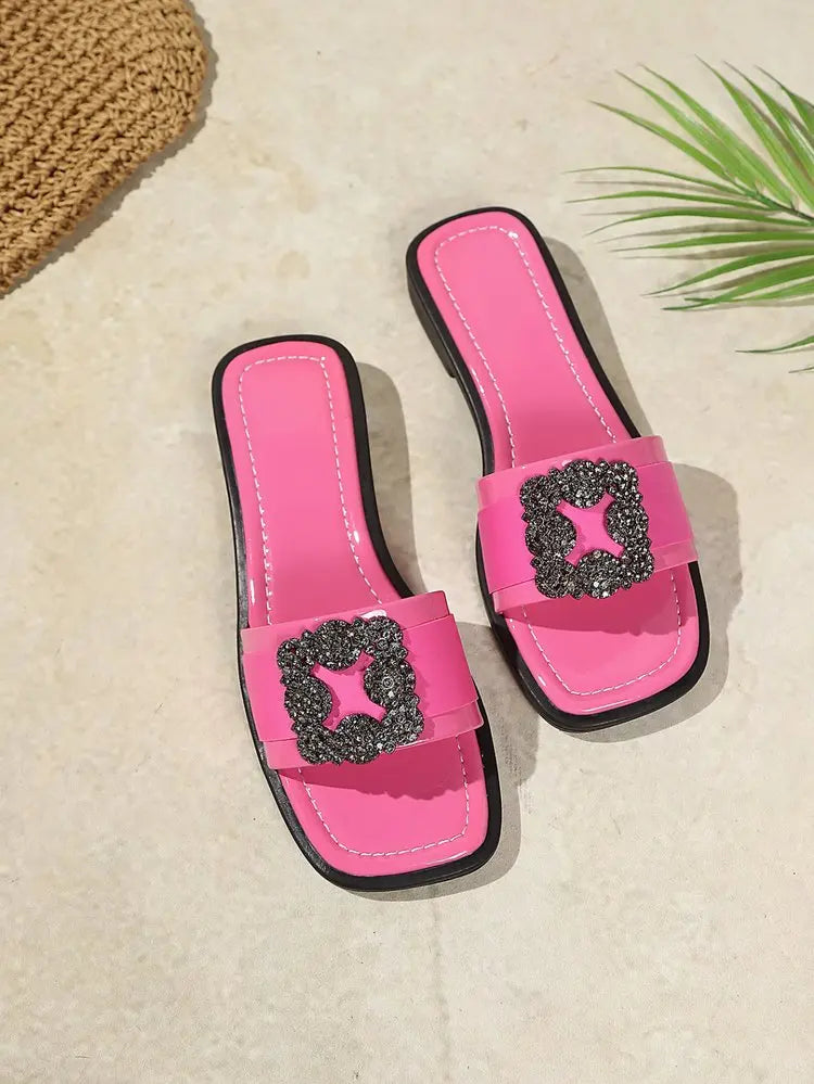 Women's 2026 Summer New Large Cool Slippers Flat Bottom Water Diamond External Slippers Cute Diamond Inlaid Shoulder Bag Set