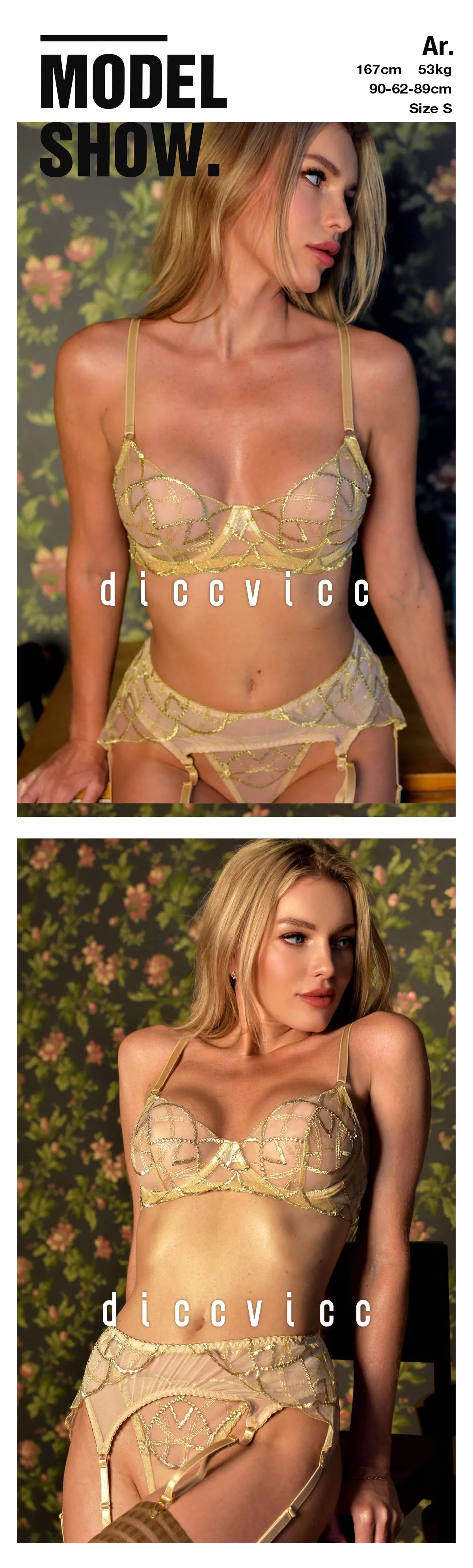 Diccvicc Elegant Lace Lingerie See Through Embroidery Floral Women Underwear 3 Pieces Bra Garter Set Sexy Outfit Intimate Kits
