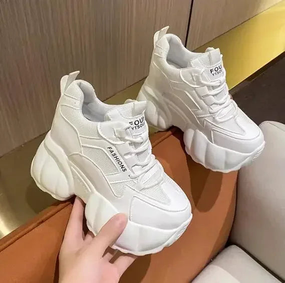 NEW Women Chunky Sneakers Internal 11CM High Platform Breathable Mesh Shoes Ladies Wedges Casual Shoes For Woman Sports Dad Shoe