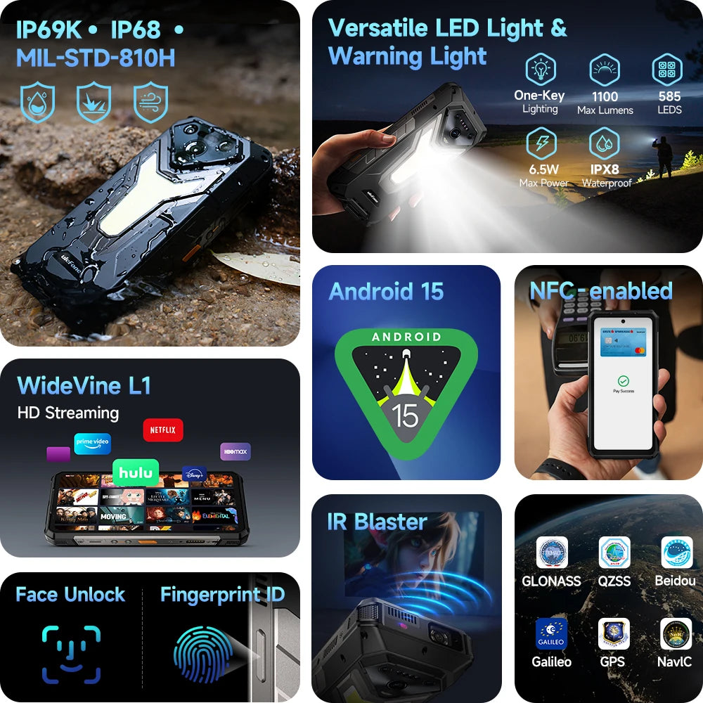 【2025 New】Ulefone Armor 34 Pro 5G AI Rugged Phone Smartphone Android 15 32GB+512GB 25500mAh Night Camera Built-in Projector