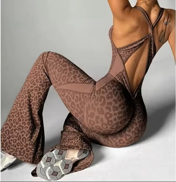 HLJ&GG Spring Sexy Leopard Print Patchwork Bodycon Jumpsuits Women Spaghetti Strap Backless Rompers Female Streetwear Overalls