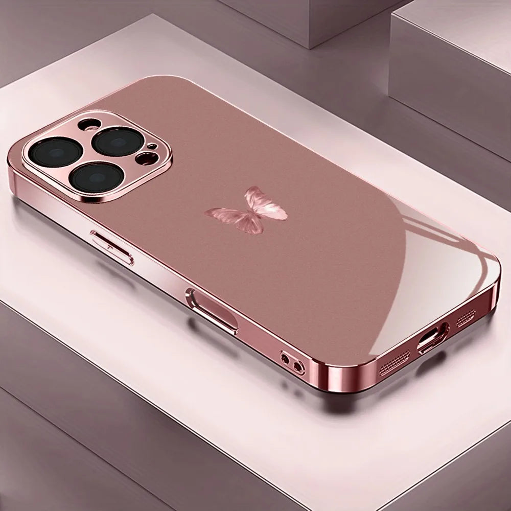 Butterfly pattern glass phone case suitable for iPhone 17 16 15 14 13 12 11 Pro/Max/Plus anti drop and shockproof back cover