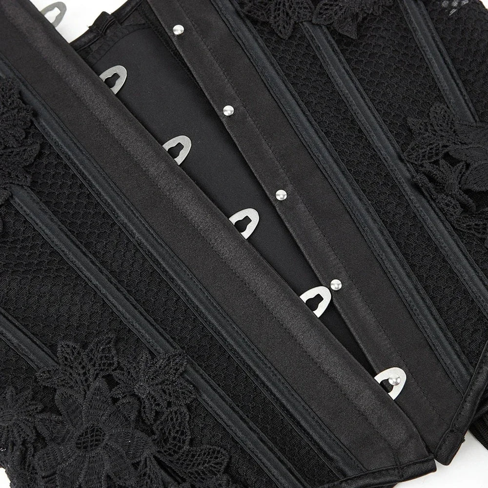 Women's Sexy Corsets and Bustiers Tops Plus Size Mesh Black Breathable Hollow Out Lingerie Corset Overbust Lace Up Corsets
