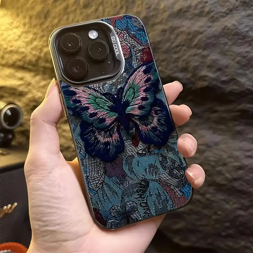 Retro butterfly pattern Phone Case   for iPhone 16 15 14 13 Pro 12 11 Pro Xs X XR Max 8 7 SE Laser Hard PC+TPU Cases Back Cover
