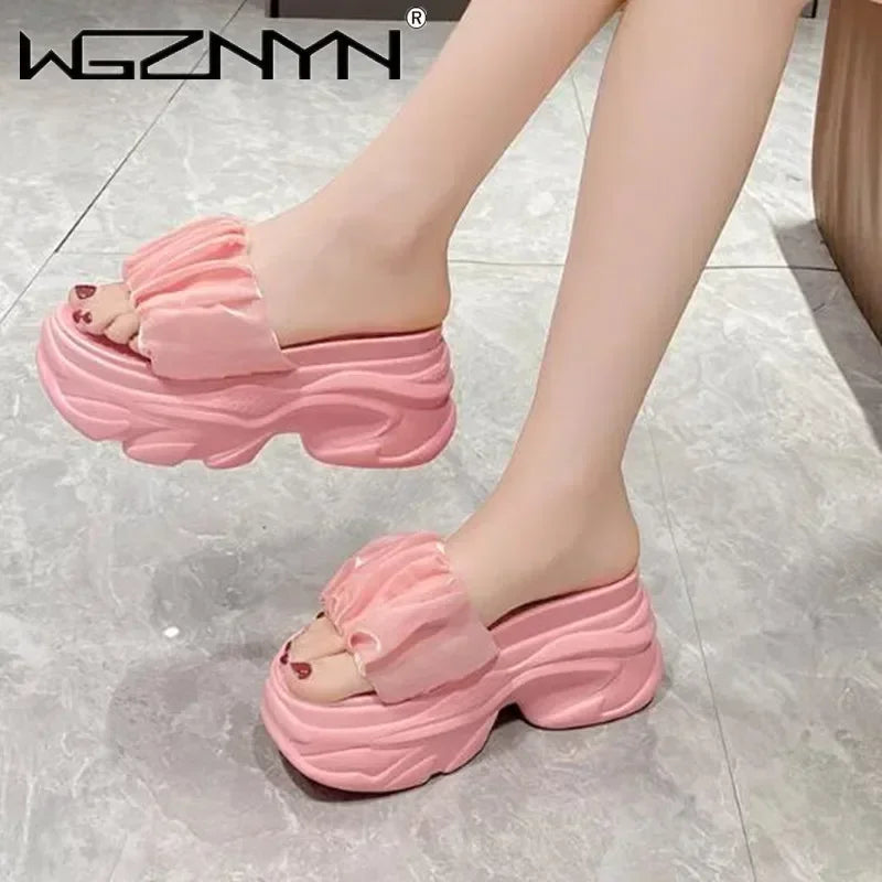 NEW Women Summer Chunky Sandal Platform Slipper 9CM High Heels Ladies Hollow Out Slides Beach Flip-Flop Woman Sandalias De Mujer