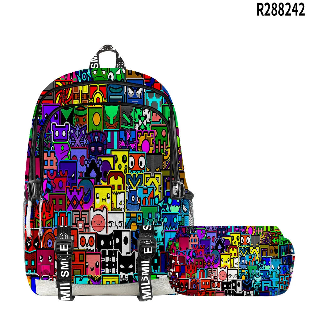 Classic Popular Geometry Dash Student School Bags Unisex 3D Printed Oxford Waterproof Notebook multifunction Travel Backpacks