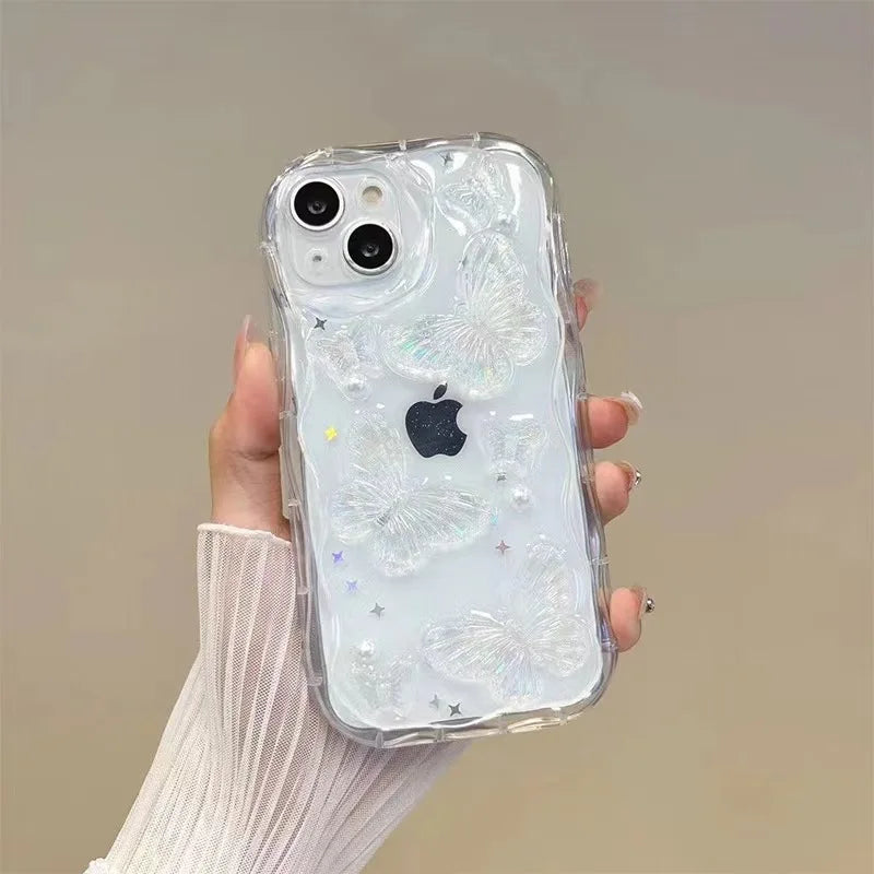 Pearl butterfly wave pattern all-inclusive anti-drop phone case suitable for iPhone17Promax 16 15 14 13pro
